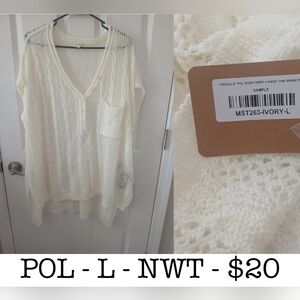 POL Cream Knit V-Neck Sweater